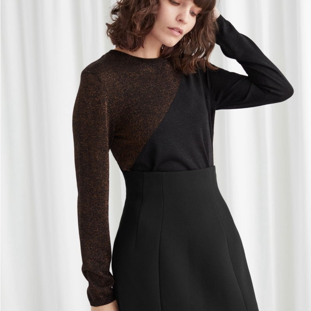 & Other Stories Wool Blend Glitter Sweater Brown Black Women’s Small Metallic